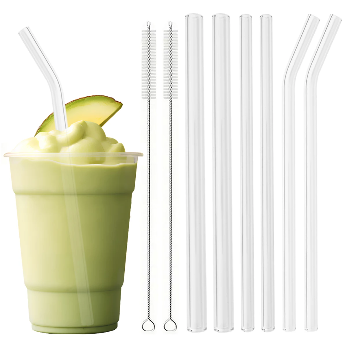 3/6 stücke Hohe Borosilikatglas Strohhalme Perle Milch Tee Glas Stroh Breite 8/12mm Trinkhalm set mit Pinsel Party Bar Drink Image
