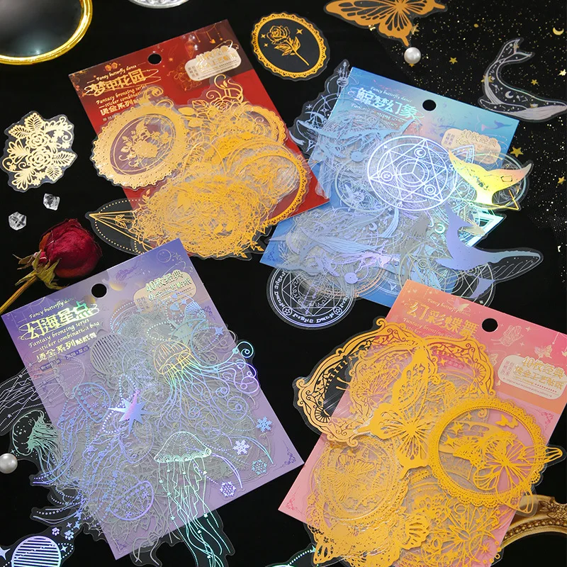 40 teile/los ins Bronzing Laser Hohl aufkleber Dekoration Tagebuch Scrap booking handgemachte DIY Junk Journal Lieferungen Image