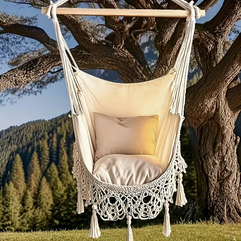 1 Stück großer, bequemer, lässiger Hängesessel, unverzichtbar für den Garten im Freien, faltbares Hängedesign, Innenschaukel, böhmischer Stuhl Image