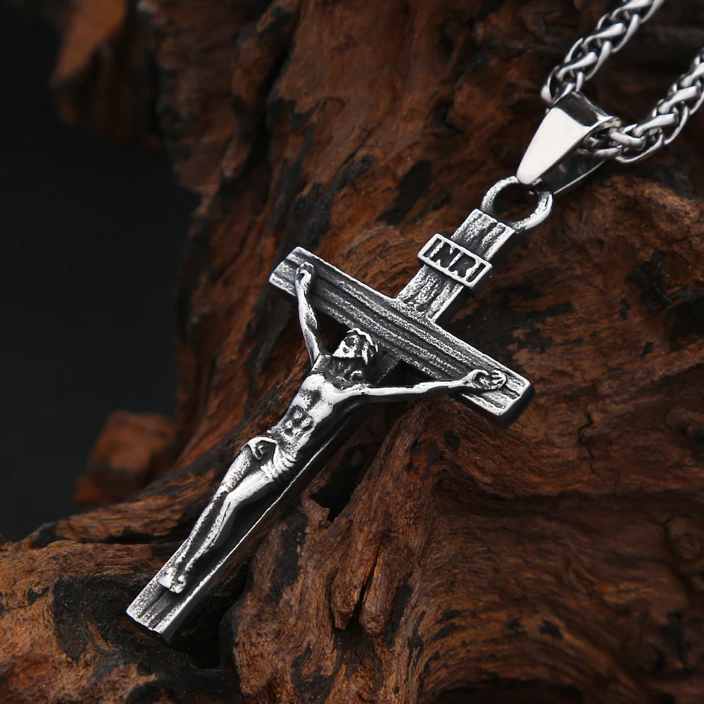 Kleine Größe Vintage Punk Jesus Anhänger Edelstahl Kreuz Halskette für Männer einzigartige Biker Amulett Schmuck Geschenke Drops hipping