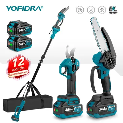 YOFIDRA Brushless Telescoping Pole Electric Chainsaw Scissors 3 IN 1 Garden Tree Pruning For Makita 18-21V Battery Pin