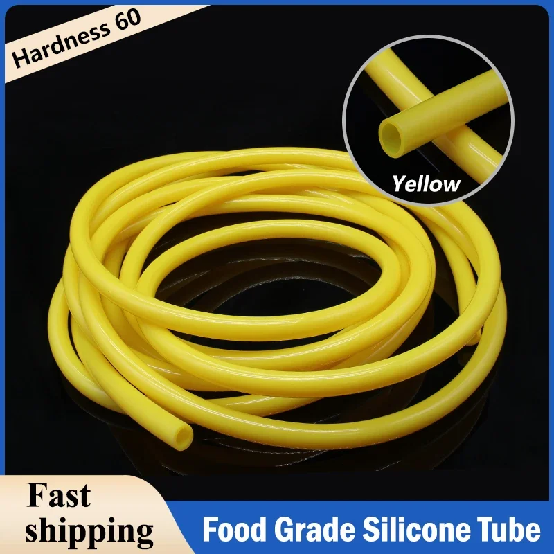 1/3/5/10 m gelber Silikonschlauch, Innendurchmesser 0,5 ~ 25 mm, Lebensmittelqualität, geschmacksneutral, hochtemperaturbeständig, flexibler Silikonschlauch, Wasserschlauch