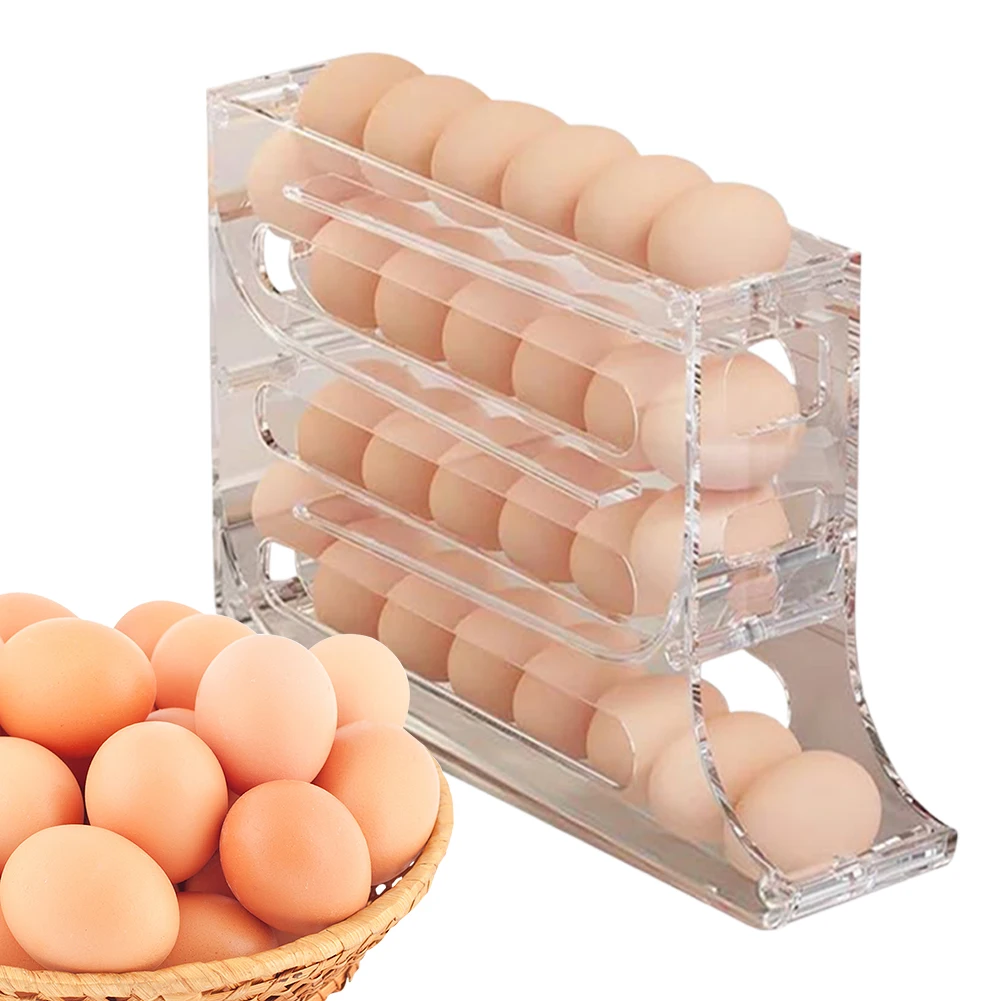 4-lagiger rollender Eierspender, platzsparender 30-Eierbehälter, automatischer Eierroller, Eieraufbewahrungsbox für Kühlschrank, Küchenschrank