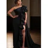 Elegantes One-Shoulder-Abend-Partykleid mit Rüschen und Schlitz am Saum, sexy schwarzes Chiffon-Vintage-Cocktail-Maxikleid für den Sommer 2025,