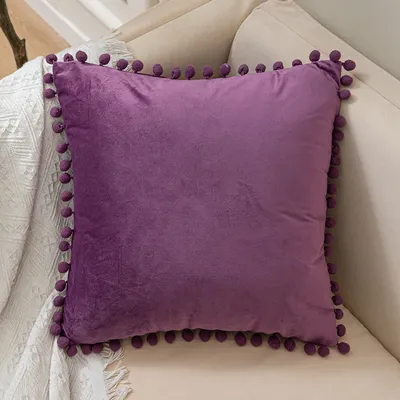 Home Decor Samt-Kissenbezug mit Quaste, weich, einfarbig, 45 x 45 cm, quadratischer Kissenbezug für Image