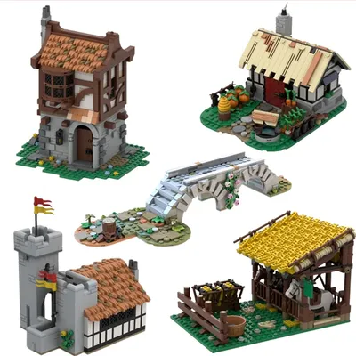 Spot MOC- 202692 121307 87706 192923 74371 mittelalterliche kleine Gebäude, kleine Partikel, zusammengebaute Bausteine, Lernspielzeug, Mod Image