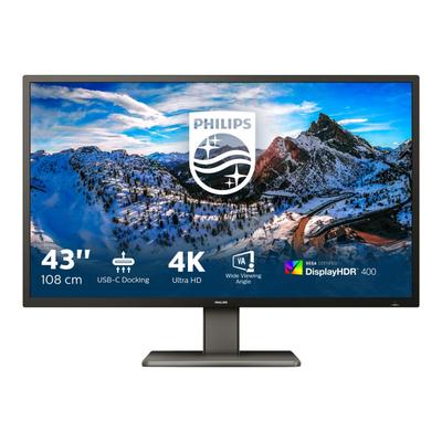 Philips P-Line 439P1 - Led Monitor - 43" (42.51" Viewable) - 3840 X 2160 4K 60 Hz - Va - 400 Cd/m² - 4000:1 - Displayhdr 400 - 4 Ms - 3Xhdmi, Displayport, Usb-C