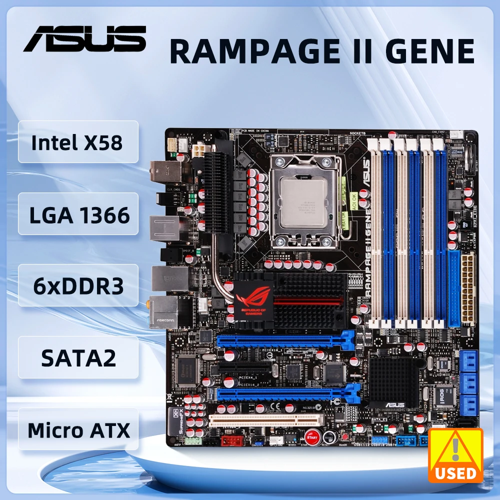 X58 Motherboard LGA 1366 ASUS Rampage II Gene R2G Motherboard DDR3 24 GB unterstützt Core i7 940 980 930 920 960 CPU 7×SATA II ATX Image