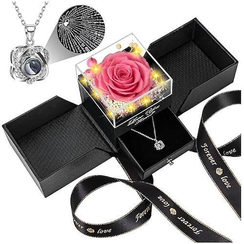 Konservierte rote echte Rose mit Herz I Love You Halskette - Ewige Blumen Rose Geburtstagsgeschenke für Frauen ihre Mutter Frau Freundin Großmutter zu Valentinstag Muttertag Jubiläum romantisches Image