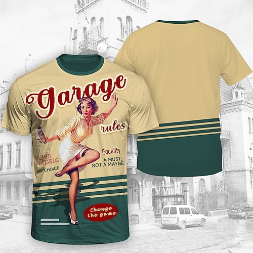 T-Shirt Retro Poster Retro-Mädchen 1950er Retro Vintage T-Shirt Ärmel Grafik für Herren Erwachsene 3D-Druck für Maskerade Täglich Urlaub Party Image