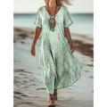 Damen Maxi Kleid A-Linien Kleid Freizeitkleid Strandkleid A-Linien Kleid Sommerkleid Bohemia Urlaub Vintage täglich reguläre Passform Ombre Grafik Geometrisch Kurzarm V-Ausschnitt Blau Lila Grün