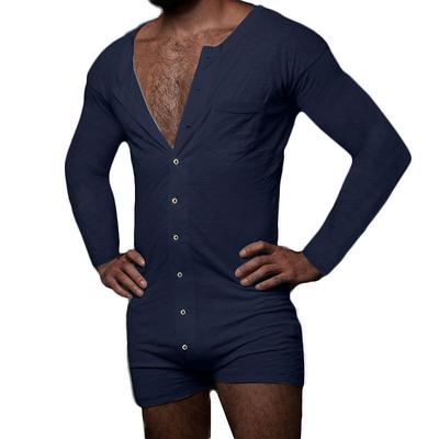 Men's Bodysuit Shorts and T Shirt Set Long Sleeve Crew Neck Summer Solid Color Gymnatics Casual One-piece Button Front Thin Vacation Daily Wear Black White Navy Blue Top Tee for Men