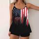 Women's Plus Size Swimwear Tankini 2 Piece Swim Dress Boy Leg Swimsuit Backless Knitted High Waisted Stylish Sporty Flag Striped Plunge Sleeveless Bathing Suits