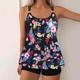 Women's Plus Size Swimwear Tankini 2 Piece Swim Dress Boy Leg Swimsuit Backless Knitted High Waisted Stylish Sporty Flag Striped Plunge Sleeveless Bathing Suits