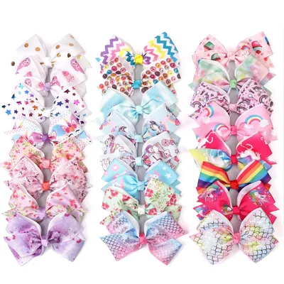 12Pcs/Set 5Inch Bows for Girls Boutique Grosgrain Ribbon Rainbow Hair Bow Alligator Hair Clips