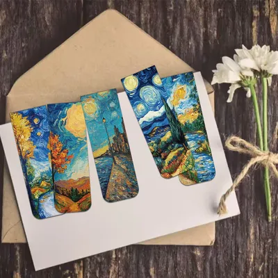 5PCS World Famous Paintings by Van Gogh Magnetic Bookmark Book Marking Page Clip DIY Student