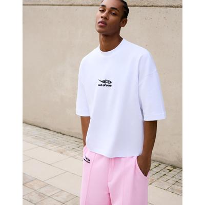 Bershka Short Sleeve T-Shirt With Out Of Core Logo Men Xs White
