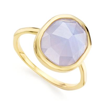 Gold Siren Gemstone Medium Ring Blue Lace Agate
