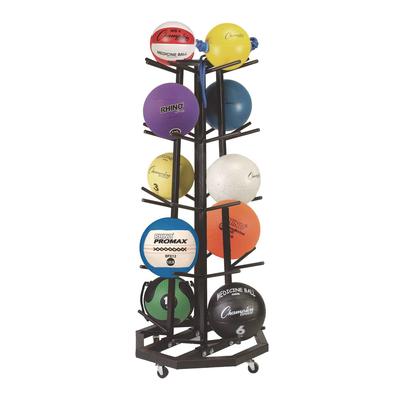 Champion Sports Deluxe Five-Row Mobile Medicine Ball Rack, Metal, 198 lb Capacity, 25