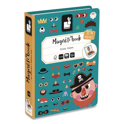 Janod Magneti'books, Boy's Crazy Faces, 40 Pieces (10 Cards, 30 Magnetic Shapes), Ages 3 to 8 (JUYJ02716)