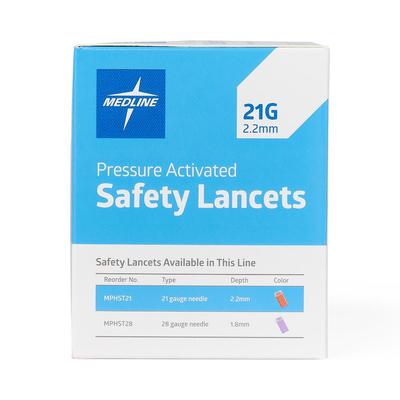 Medline Sterile Safety Lancet with Pressure Activation, 21G x 2.2 mm, 200/BX (MPHST21Z)