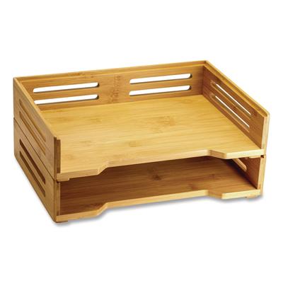 Officemate Bamboo Stackable Desktop Document Trays, 2 Sections, Letter Size Files, 14.09" x 10.47" x 4.4", Brown, 2/Pack (OIC71004)