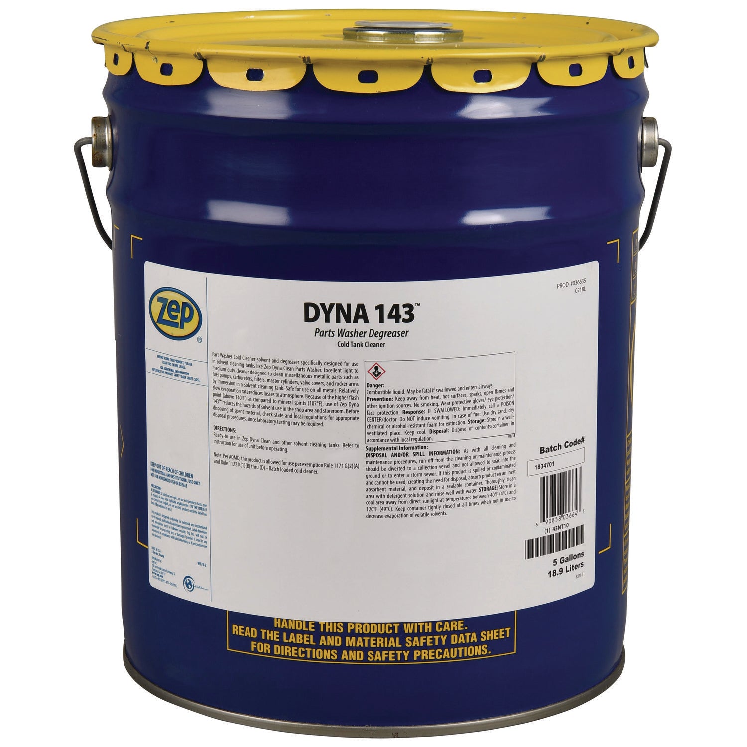 Zep DYNA 143 Parts Washer Degreaser, 5 gal Pail (ZPE36635)