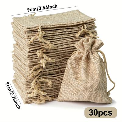 TEMU 30/20/10pcs Natural Linen Jute Sack Jewelry Pouch Drawstring Bag For Home Party Storage