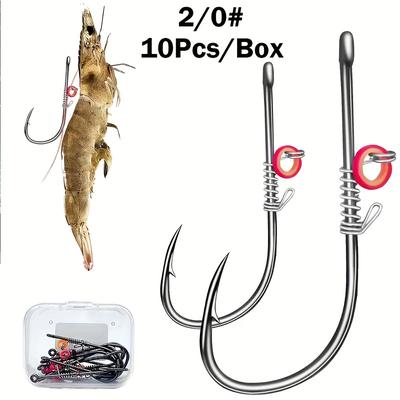 TEMU 10 Live Shrimp Fishing Hooks With Storage Box, Strong Barbed Fixed Carbon Steel Sharp Hook, Silvery , Carp Fishing Hook