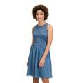 Abendkleid VERA MONT "Vera Mont Abendkleid mit Spitze", Damen, Gr. 30, Normalgrößen, blau (hushed blau), Chiffon, Obermaterial: 100% Polyester. Futter: 100% Polyester., festlich, Basic schmal kurz, Rundhals, ohne Ärmel, Kleider, Spitze
