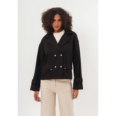 Trenchcoat FRESHLIONS "Helena", Damen, Gr. XL, schwarz, 100% Baumwolle, unifarben, casual, Langarm, Mäntel, mit stylischem Reverskragen Image