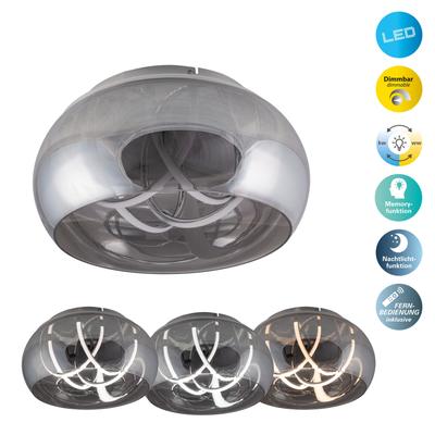 NÄVE LED Deckenleuchte "Malou", grau, 1 flammig, Ø 45,00cm H: 23,50cm,, Lampen, CCT, Memory, Nachtlicht, dimmbar, Funkfernbedienung, Glas smokey Image