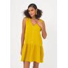 Jerseykleid FRESHLIONS "Penelope", Damen, Gr. L, EURO-Größen, gelb, 100% Baumwolle, unifarben, casual, kurz, V-Ausschnitt, ohne Ärmel, Kleider, mit klassischem V-Ausschnitt