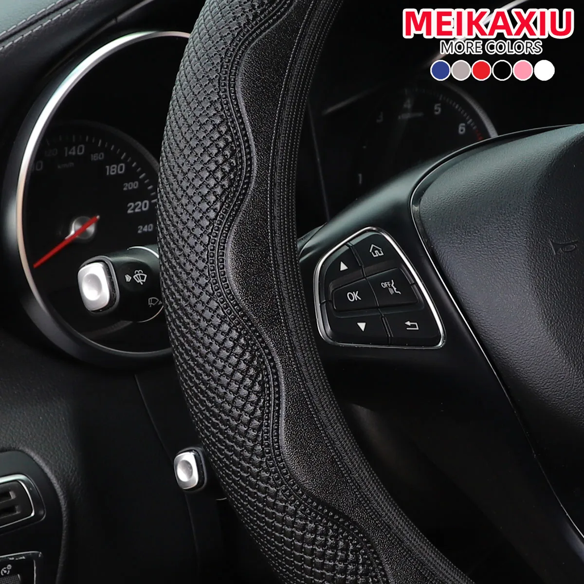 Elastisches Auto ohne Innenring, Lenkradbezug, PU-verdicktes Leder, karierte Wellenstruktur, angenehmes Gefühl des Autoinnenraums Image