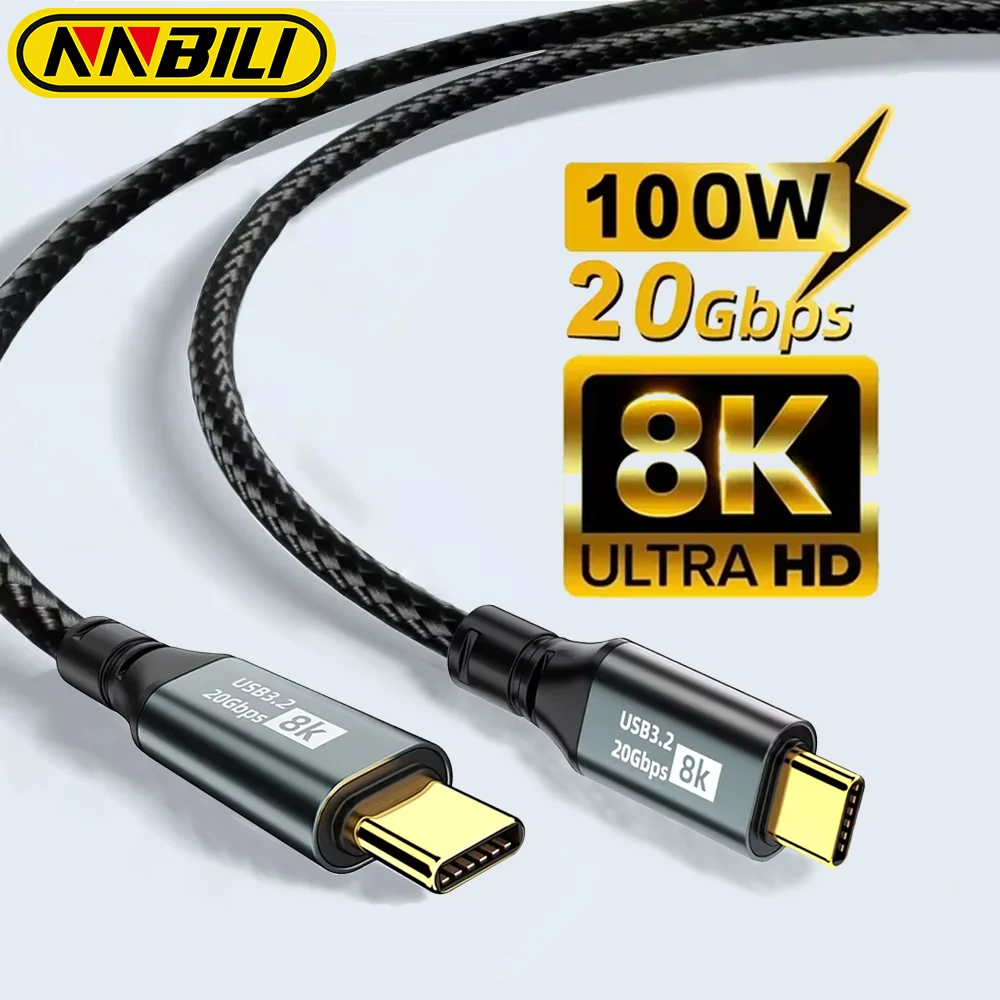 NNBILI PD100W USB3.2 Gen2 20 Gbit/s 8K@60 Hz Thunderbolt3 USB-C-auf-C-Kabel 5A Schnellladung für iPhone 15 Pro Max MacBook PC Laptop Image