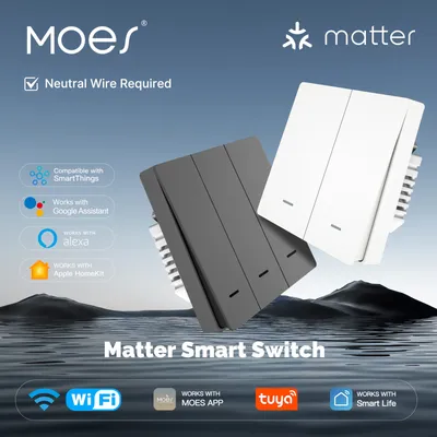 MOES Smart Light Switch EU WiFi Tuya Matter, funktioniert mit Alexa Google Apple HomeKit SmartThings, App-Sprachfernbedienung