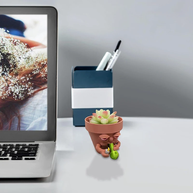 Neuartige Gesicht rauchen Form Blumentopf Harz Pflanze Boden Topf Desktop Topf Pflanze Vegetation Garten Blumentopf Home Dekoration Image