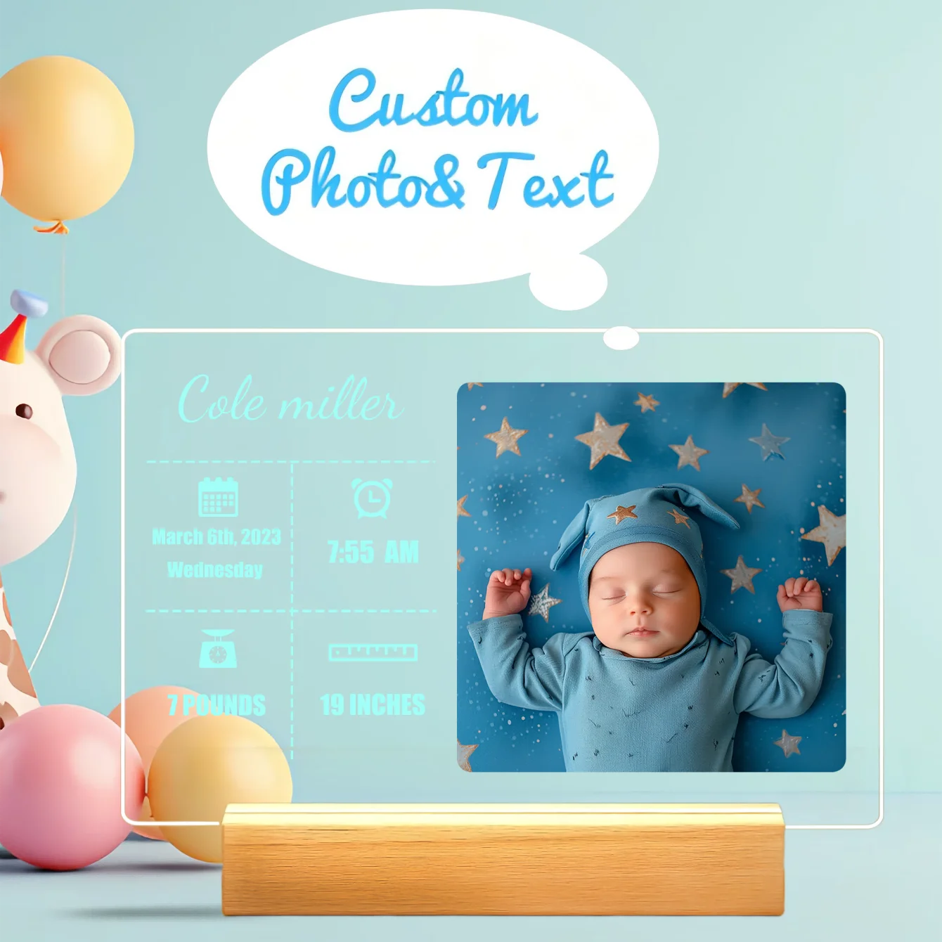 1PC individuelles Baby Collage Foto LED Nachtlicht, personalisiertes Acryl Nachtlicht mit Fotos und Text, individuell