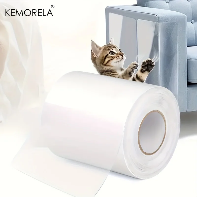KEMORELA 1 Rolle Kratzschutz für Katzen, selbstklebender Kratzschutz, transparente Kratzfolie, Kratzband, Möbel, Sofa, Wand Image