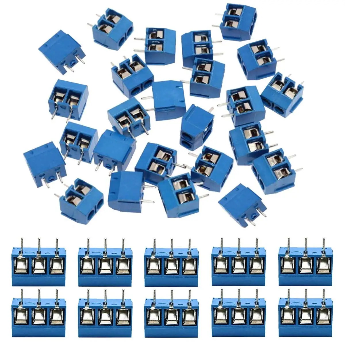 60 Stück 5 mm Rastermaß, 2-polig und 3-polig, Schraubklemmenblock-Anschluss für Leiterplattenmontage für Arduino (50 x 2-polig, 10 x 3-polig) Image