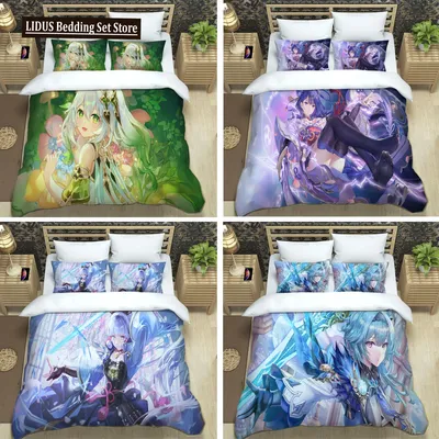 Anime Genshin Impact Bedding Set Boys Girls Twin Queen Size Duvet Cover Pillowcase Bed Kids Adult Fashion Home Textileextile