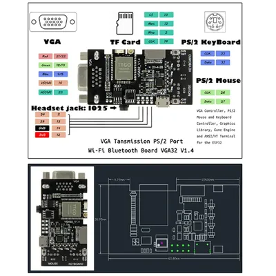 A46T TTGO VGA32 VGA ESP32 PSRAM Modul V1.4 Controller PS/2 Maus Tastatur Grafikbibliothek Spiel Image