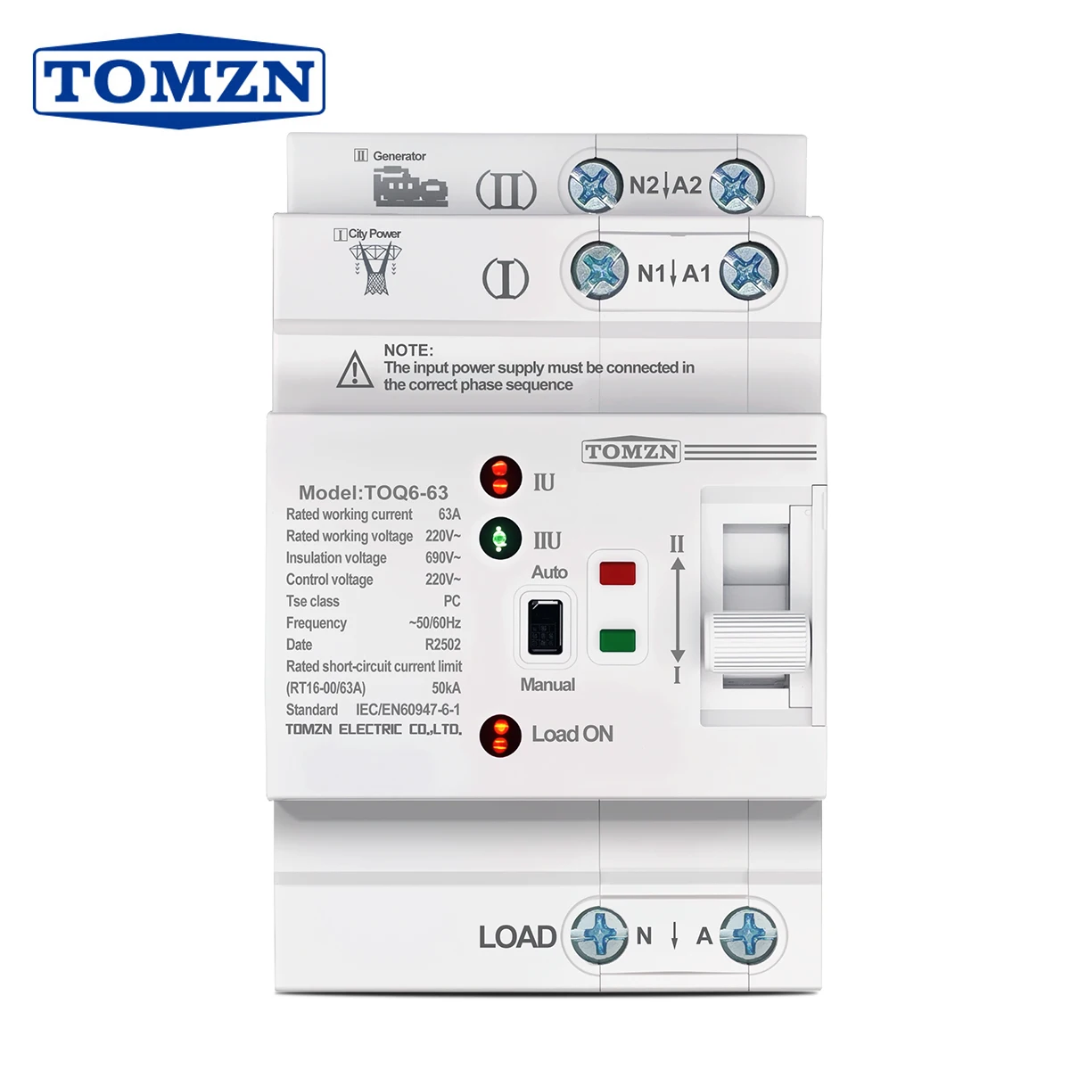 TOMZN DIN-Schiene ATS L N 220 V Kleine Dual Power Automatische Übertragung Elektrische Wahlschalter Unterbrechungsfreie 2P 63A TOQ6 Image