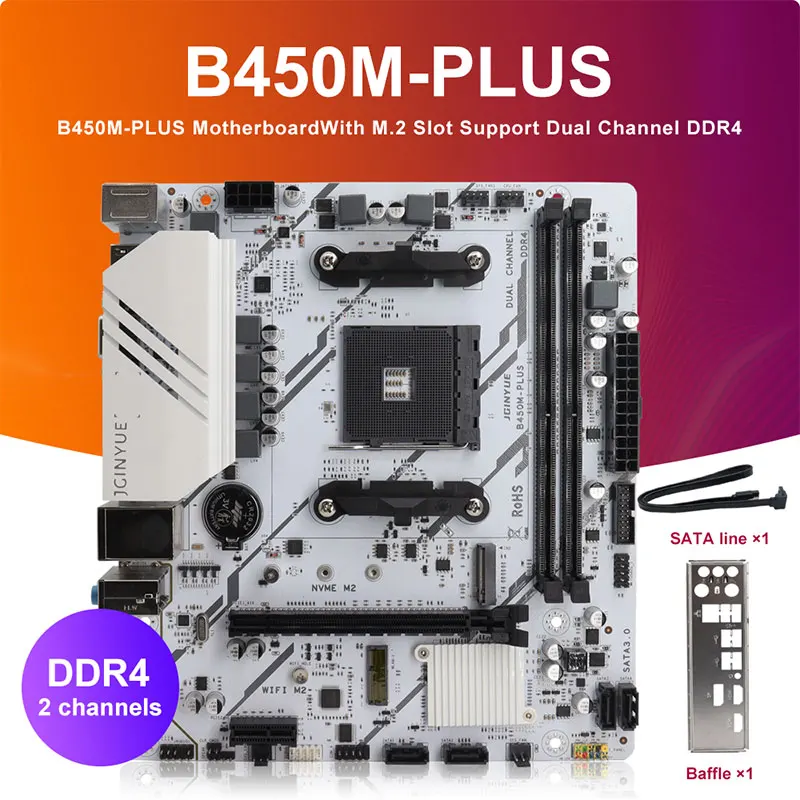 JGINYUE B450M PLUS ARGB Motherboard AM4 Unterstützt Ryzen 2000-5000 CPU EXPO PC Desktop DDR4 M.2 NVME