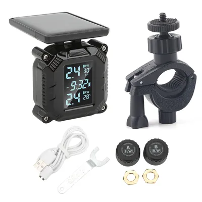 Wireless Motorcycle Tire Pressure Temperature Monitor System Solar Powered LCD Screen IP67