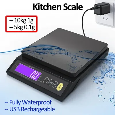 Digital Electronic Kitchen Scale 5kg/0.1g 10kg/1g Stainless Steel Rechargeable High Accurate Auto