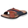 Pantolette RIEKER, Herren, Gr. 42, braun (cognac, denim), Leder, Textil, casual, Schuhe, Sommerschuh, Strandschuh, Hausschuh mit weicher Innensohle