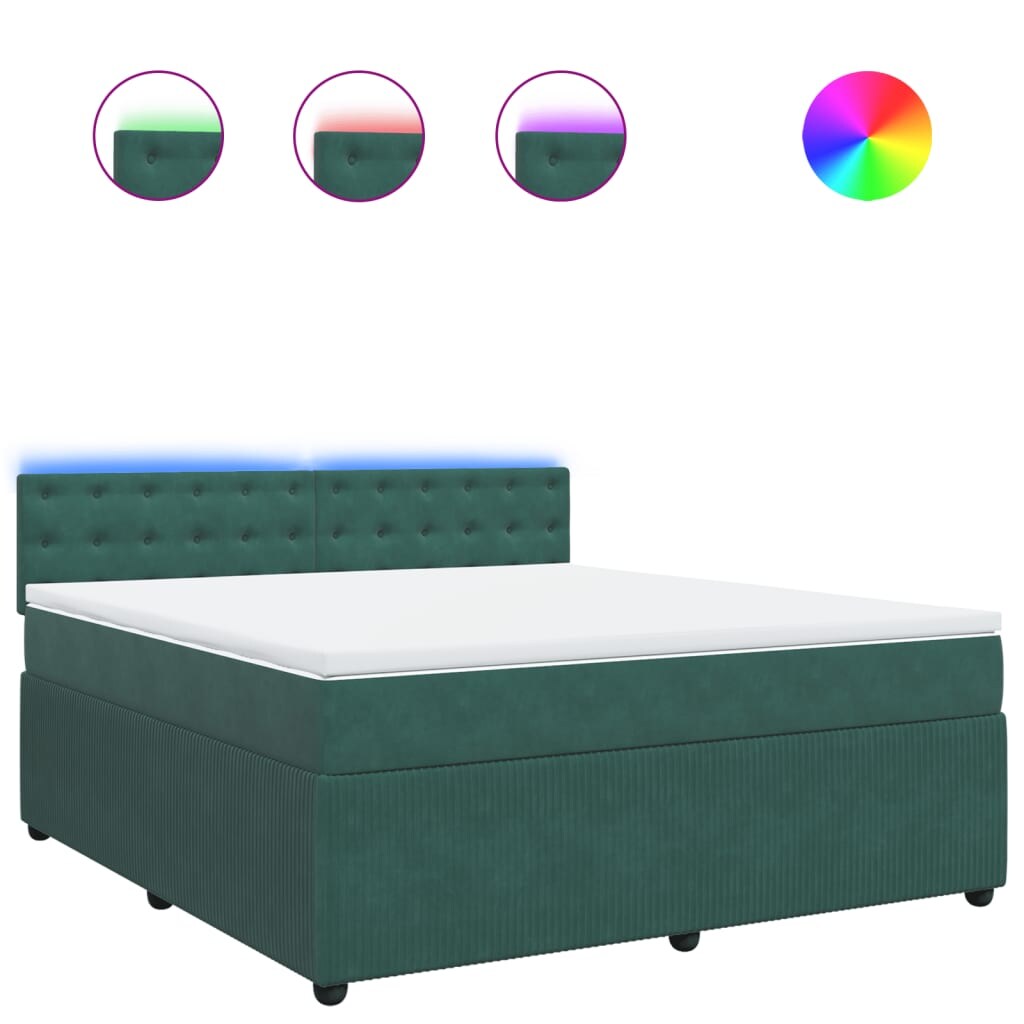 vidaXL Boxspringbett mit Matratze Dunkelgrün 180x200 cm Samt Image