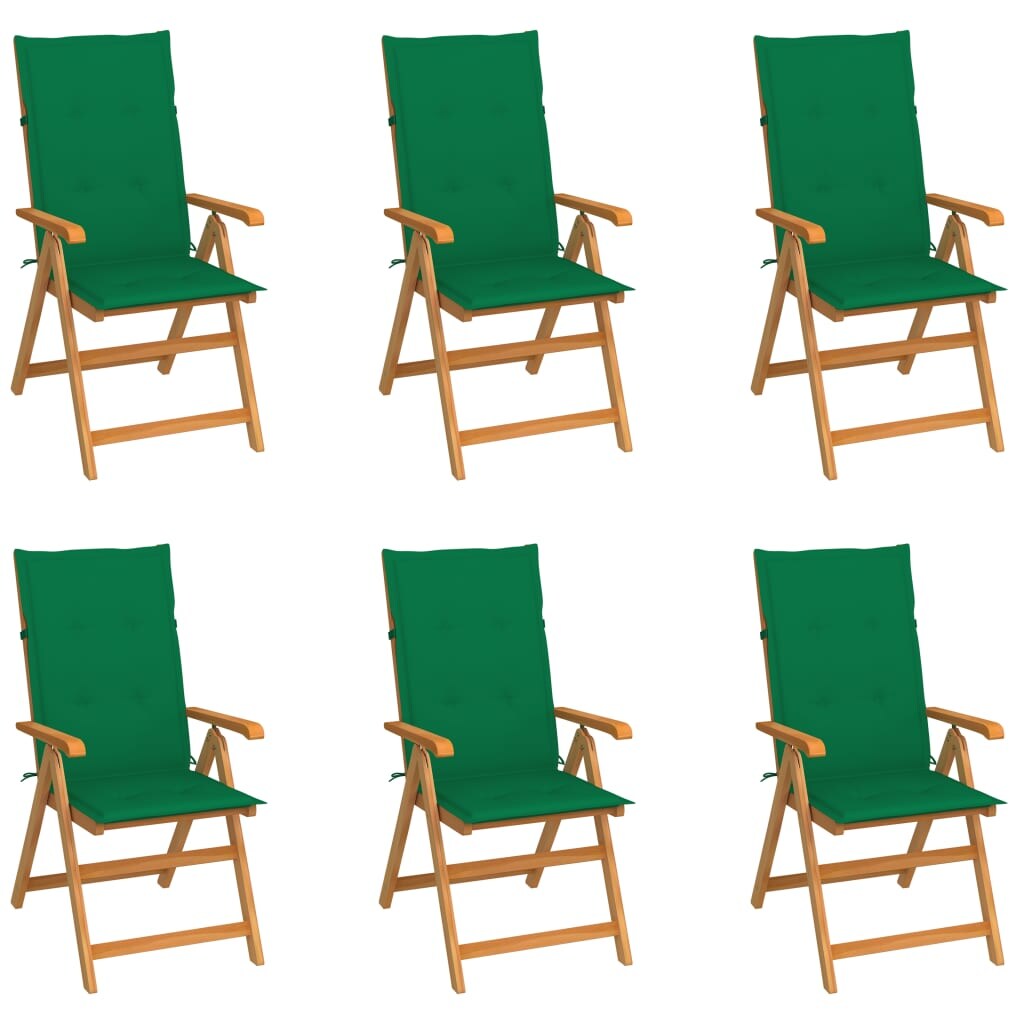 vidaXL Gartenstühle 6 Stk. mit Grünen Kissen Massivholz Teak Image