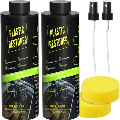 TEMU Plastic Retreading Agent, Car Plastic Parts Refurbish Agent Set, Automotive Interior Plastic Part Ceramic Coating With Sponge And Nozzle, Resists Water, Uv Rays, Dirt, Not Dressing, 200ml